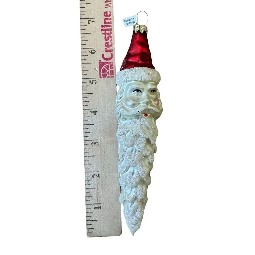 Vintage West Germany Santa Icicle Glass Christmas Holiday Ornament‎ Glitter READ